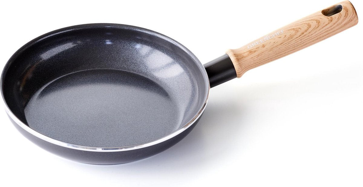Greenchef Vintage-Bratpfanne 20 cm – PFA-freie Antihaftbeschichtung – Induktions-Wok-Pfanne – Keramikpfanne – ofenfest bis 160 °C – Holzgriff – Kühlgriff – Schwarz