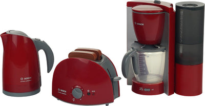Klein Toys Bosch Spielzeugküchengeräte Frühstück – Kaffeemaschine – Toaster – Wasserkocher – Rot
