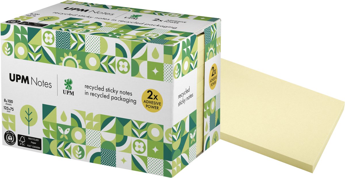 Info-Notizen Upm Haftnotizen – Größe 125 x 75 mm – Pastellgelb – 8 Notizblöcke – in-5655-11ur-8