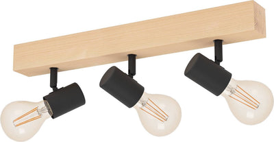 Eglo Townshend 3 Spot - 3 Lichter - E27 - Braun - Schwarz - FSC-Holz