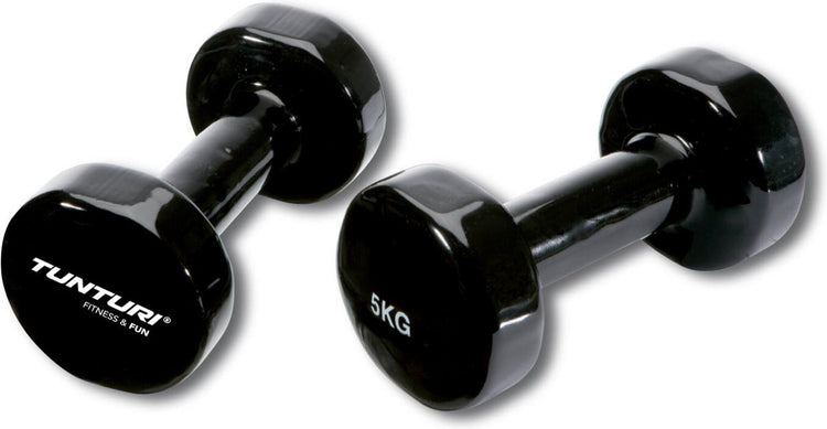 Tunturi Hantelset - 2 x 5,0 kg - Vinyl - Schwarz - inkl. kostenlose Fitness-App