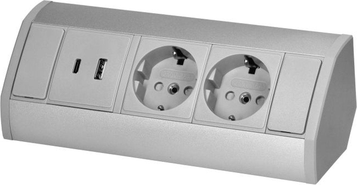 Orno Ecksteckdose – Verteilerkasten mit 2 Steckdosen – USB A-C Verteilerstecker – Aufputz-Steckdosenleiste mit 60 cm Kabel – Grau