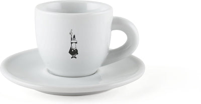 Bialetti Moka-Espressotasse mit Untertasse – 80 ml – weißes Porzellan – Espressotasse mit Logo