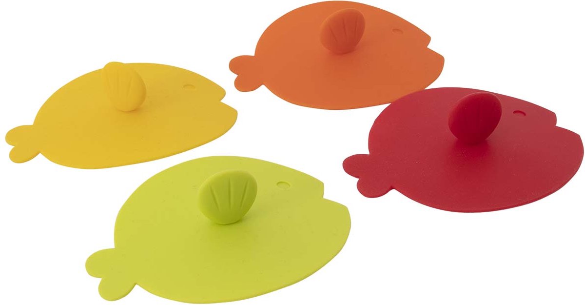 Gimex - Deckel - Teeglas - Fisch - Silikon - 4 Stück