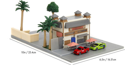 Jada Toys Fast Furious Nano-Metallfiguren, Nano-Szene, Torettos, Café-Dioramen