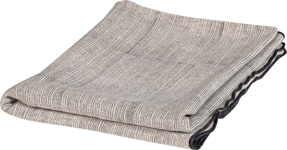 Einzigartiges Woood-Plaid – Viskose-Leinen – Schwarz und Weiß – 53 x 49 x 48 cm