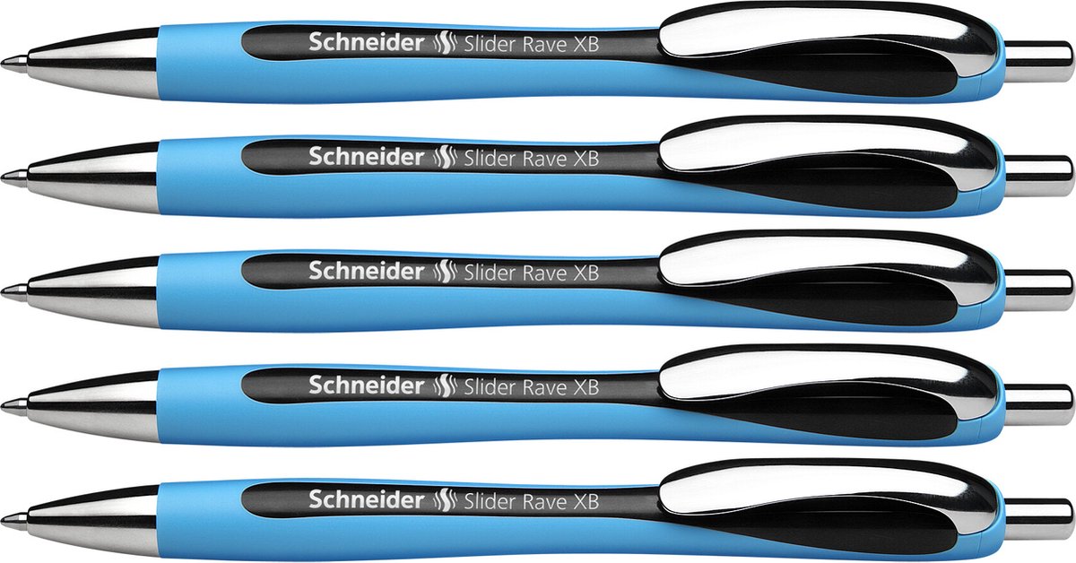 Schneider Schreibgeräte Schneider Kugelschreiber – Slider Rave – Feder xb – Strichstärke 1,4 mm – Schwarz – 5 Stück – S-132501-5