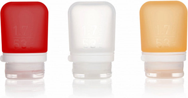 Human Gear – gotoob+ 3er-Pack klein – Reiseflasche – Flachmann – auslaufsicher – leicht – wiederverwendbar – 53 ml – klares Rot-Orange