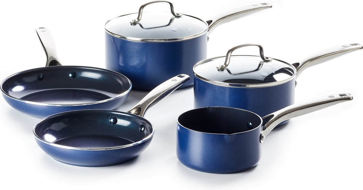 Blue Diamond Kochtopfset 5-teilig mit Deckel – blau – antihaftbeschichtet – PFAS-frei