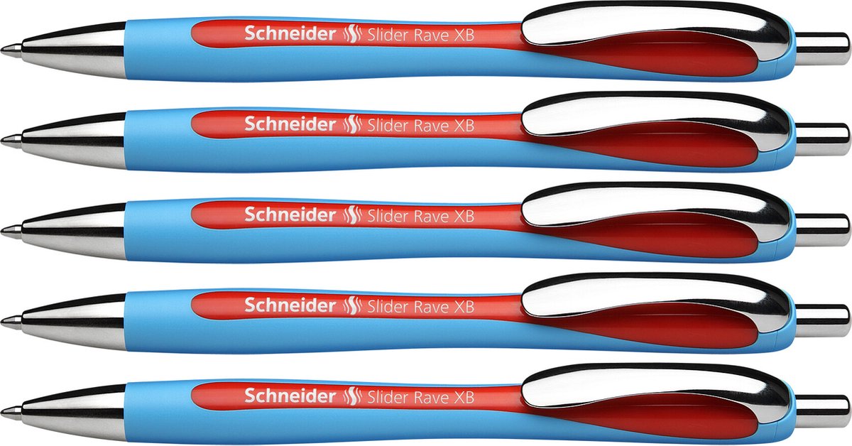 Schneider Schreibgeräte Schneider Kugelschreiber – Slider Rave – Feder xb – Strichstärke 1,4 mm – rot – 5 Stück – S-132502-5