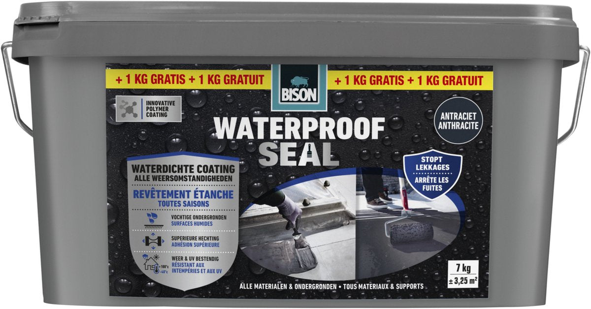 Bison wasserdichte Abdichtung 6 + 1 kg gratis, wasserdichte Beschichtung, für alle Wetterbedingungen, Abdichtung, Dachübergänge, Dachrinnenreparatur, Carports, Wohnwagen