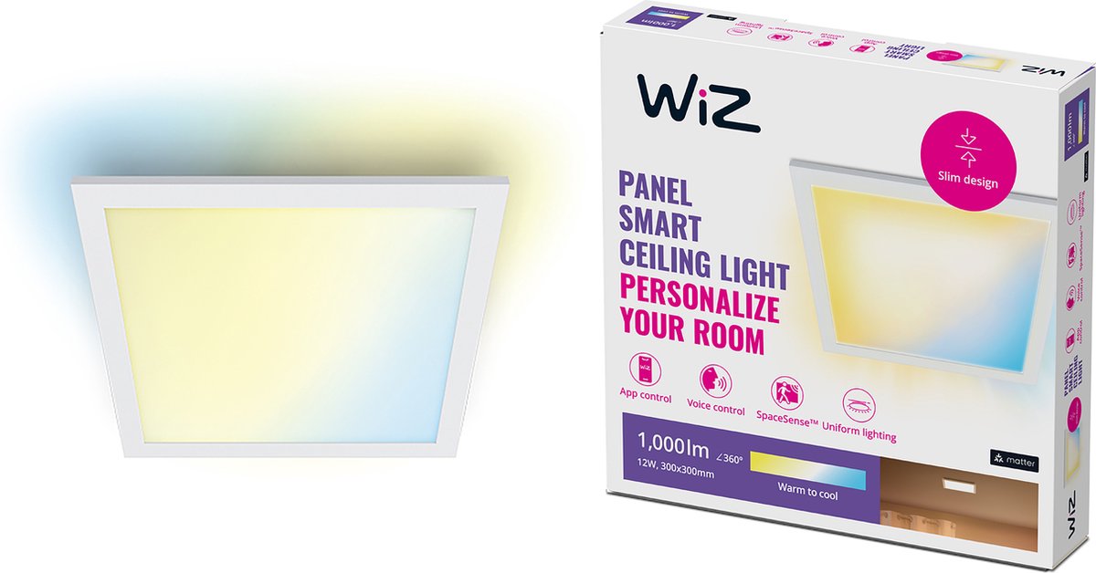 Wiz Deckenleuchte LED-Panel – 30 x 30 cm – warmes bis kaltweißes Licht – intelligente LED-Beleuchtung – 12 W – quadratisch – weiß