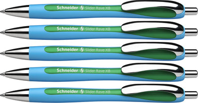 Schneider Schreibgeräte Schneider Kugelschreiber – Slider Rave – Feder xb – Schreibbreite 1,4 mm – Schreibfarbe grün – 5 Stück – S-132504-5