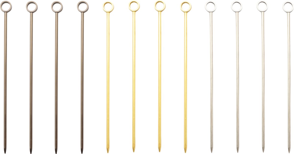 Point-Virgule-Set mit 12 Spießen mit Ring aus Edelstahl, 3 Farben, 10,8 x 0,8 x 0,8 cm