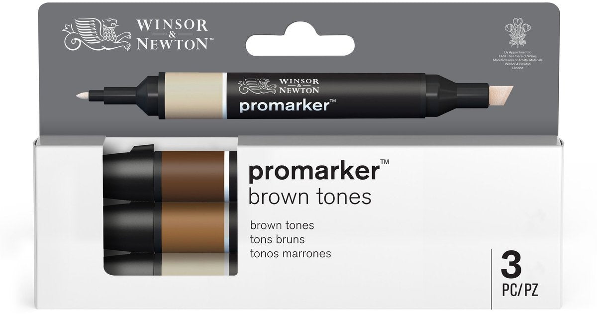 Winsor Newton 0290184 Pro Marker Set 3-teilig – Brauntöne – Alkoholmarker mit Doppelspitze