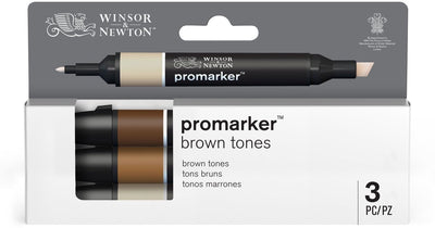 Winsor Newton 0290184 Pro Marker Set 3-teilig – Brauntöne – Alkoholmarker mit Doppelspitze