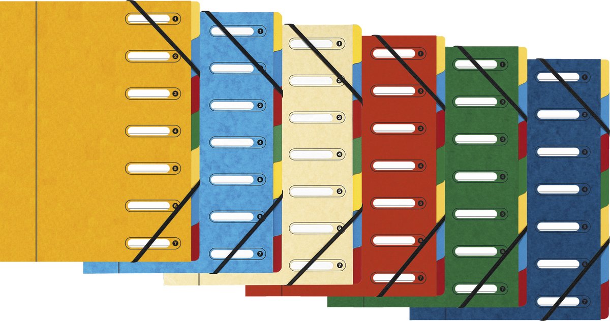 Exacompta 8x Sortiermappe harmonika® mit ausziehbarem Rücken und ausgeschnittenen Fenstern - 7 Unterteilungen - sortiert - 5307e