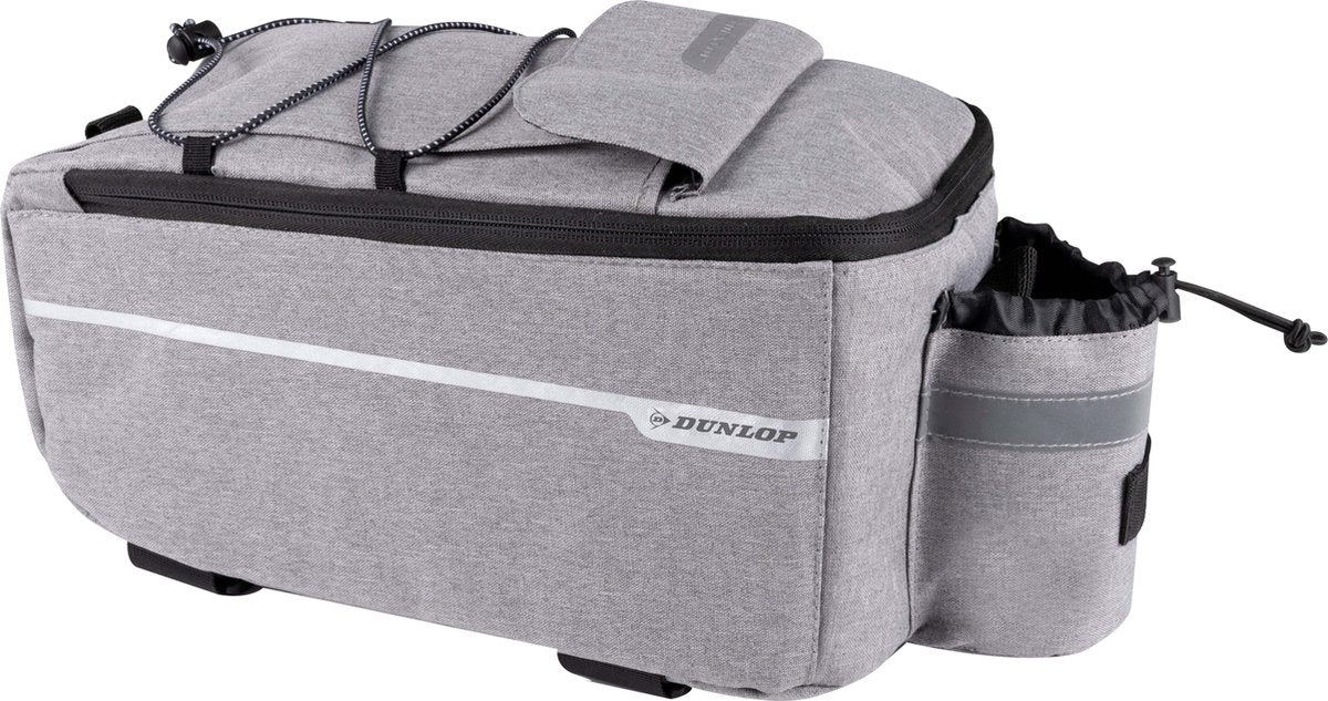 Dunlop Kühltasche für Fahrradgepäckträger – 7 Liter – Fahrradtasche – Klettverschluss – inkl. Zusätzliche Staufächer und Flaschenhalter – isolierende Innenschicht – mit Schultergurt – grau