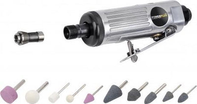 Powerplus powair0011 pneumatischer Geradschleifer-Satz - max. Druck: 6,3bar - inkl. Aufbewahrungskoffer und 15 Zubehörteile
