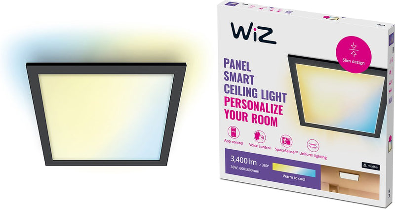 Wiz Deckenleuchte LED-Panel – 60 x 60 cm – warmes bis kaltweißes Licht – intelligente LED-Beleuchtung – 36 W – quadratisch – Schwarz