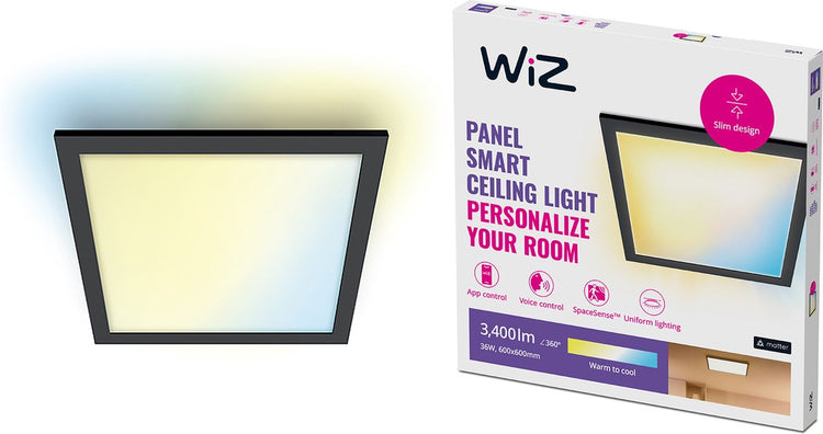 Wiz Deckenleuchte LED-Panel – 60 x 60 cm – warmes bis kaltweißes Licht – intelligente LED-Beleuchtung – 36 W – quadratisch – Schwarz