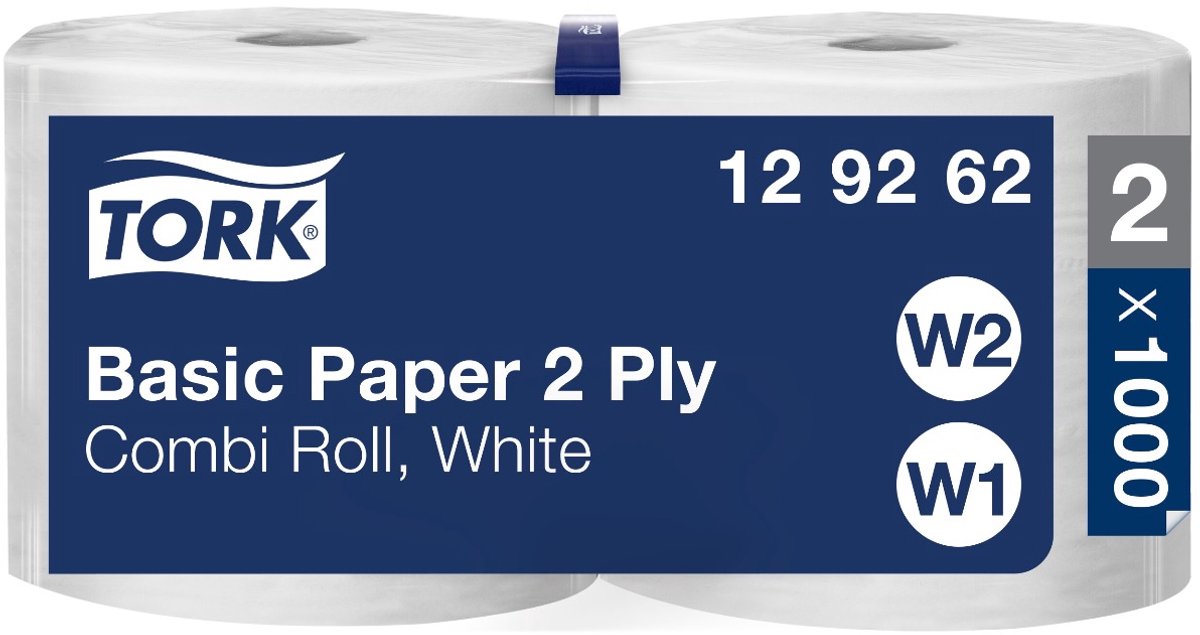 Tork 129262 Universalwischtuch 320 2-lagig weiß 510 m x 24 cm Packung mit 2 Rollen 1000 Blatt (129262)