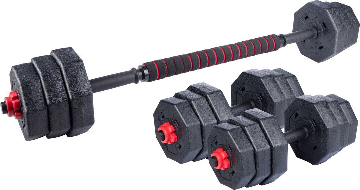 Umbro Gewichtsset mit Kurzhanteln – Hantelset inkl. Langhantel und Hantelstange - Hantelset max. 20 kg – Hantelscheiben 1,25 kg, 1,5 kg und 2 kg – Fitnesszubehör Krafttraining