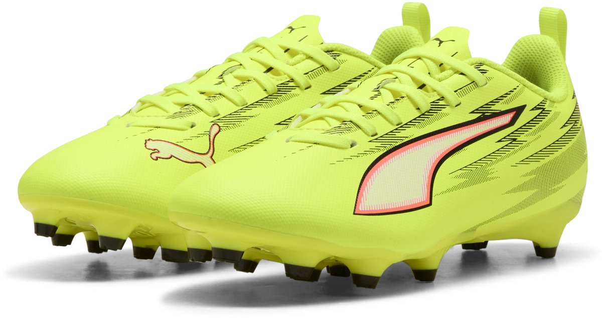 Puma Ultra 6 Play FG AG Jr Unisex-Sportschuhe – Yellow Alert – Schwarz-Glühendes Rot-Limetten-Squeeze