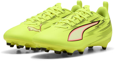 Puma Ultra 6 Play FG AG Jr Unisex-Sportschuhe – Yellow Alert – Schwarz-Glühendes Rot-Limetten-Squeeze