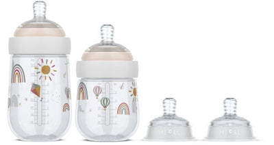 Mepal Mio Starterset Babyflaschen 3-teilig – Anti-Kolik – Spiraldesign verhindert Verstopfen – medizinisches Silikon – Sonnenschein-Regenbogen