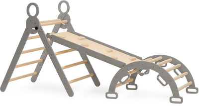 Deryan XXL-Dreieck-Klettergerüst - mit Kletterbogenrutsche - faltbar - Grau 220x83x81cm