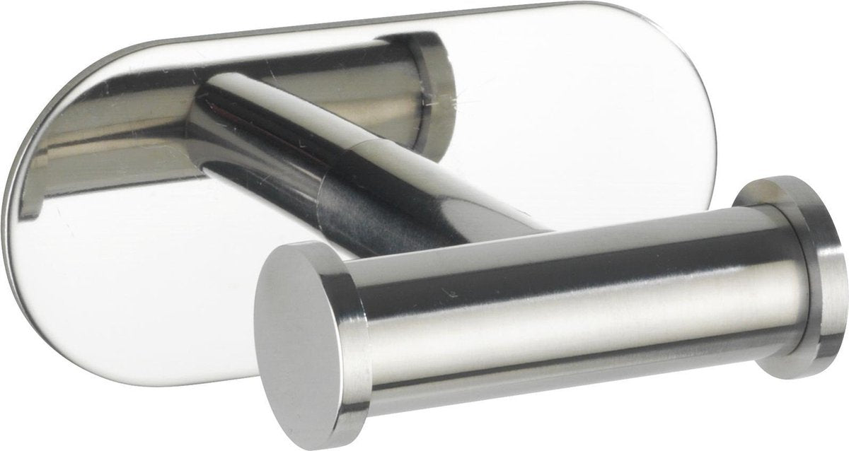 WENKO turbo-loc® Doppel-Handtuchhaken Orea Duo Edelstahl glänzend – Wandhaken – Handtuchhalter – Montage ohne Bohren – selbstklebend – 10 Jahre Garantie