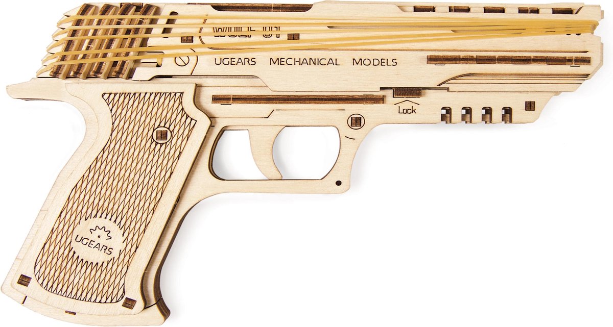 Ugears 3D-Holzmodell – Pistole Wolf-01