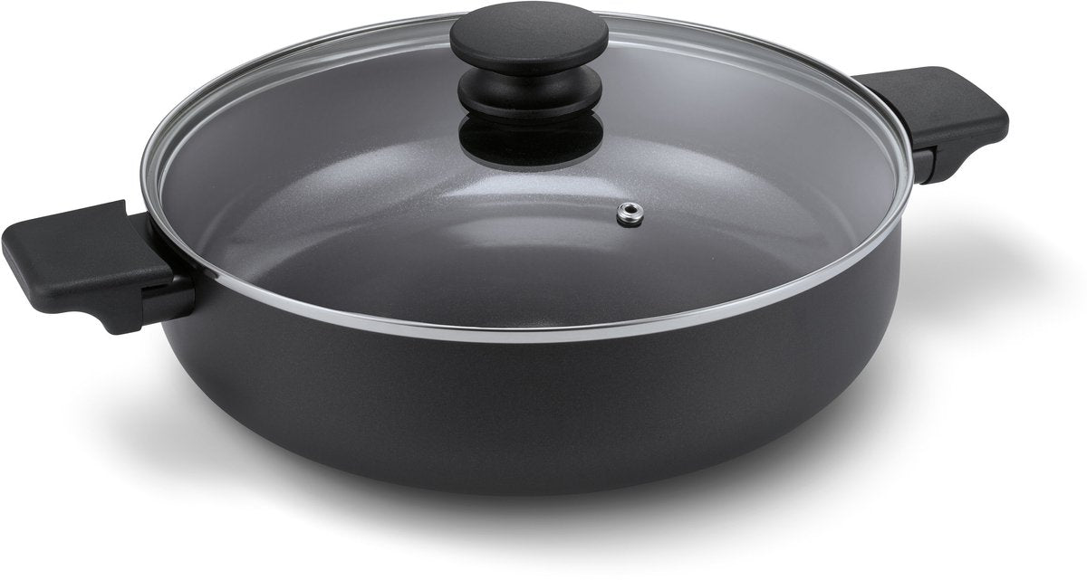 Brabantia Vanta Bratpfanne mit Deckel – ø 28 cm – Schmorpfanne – Keramik-Antihaftbeschichtung, titanverstärkt – induktionsgeeignet – 100 % PFAS-frei – Schwarz