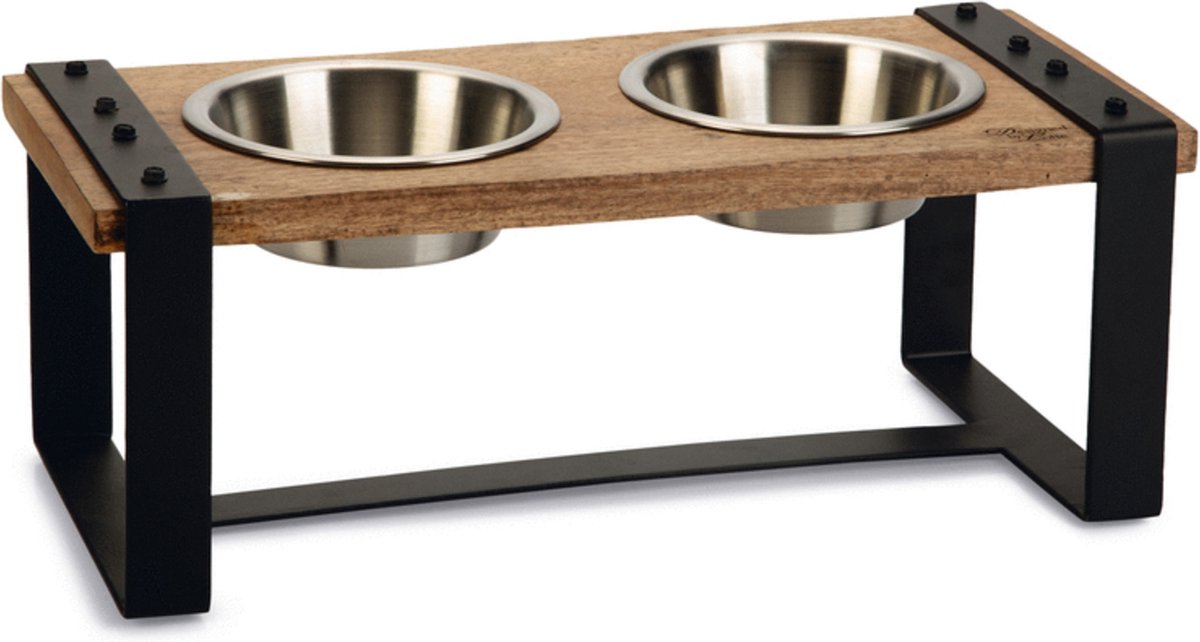 Designed by Lotte Karinto Hundefutternapf – Tafelservice – Hundefutternapf Trinknapf – Holz Metall – 2x650ml – Größe m