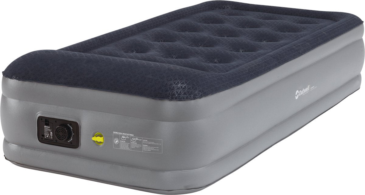 Outwell Flock Superior Single mit eingebauter Pumpe, Luftmatratze, eingebaute Pumpe, 45 cm hoch, 145 x 90 x 45 cm, blau