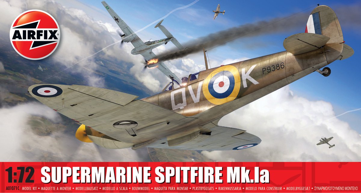 Airfix Modellbausatz Flugzeug – 01071c Supermarine Spitfire Mk.ia – Propellerflugzeug aus Kunststoff – 1:72 – Modellbau