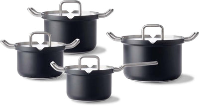 BK Q-Linair Master Black Pfannenset 4-teilig – 16 18 20 cm – ohne PFAS-freie Antihaftbeschichtung – Kochtopf aus Edelstahl – Induktionspfannenset – ofenfest bis 230 °C – schwarz