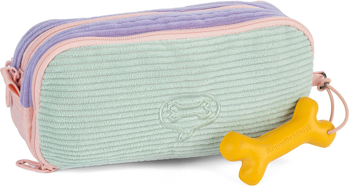 Stones and Bones Rowan 2.0 – Federmäppchen – Federmäppchen für Kinder – 3 Fächer – Cord – Lavendel-Aqua