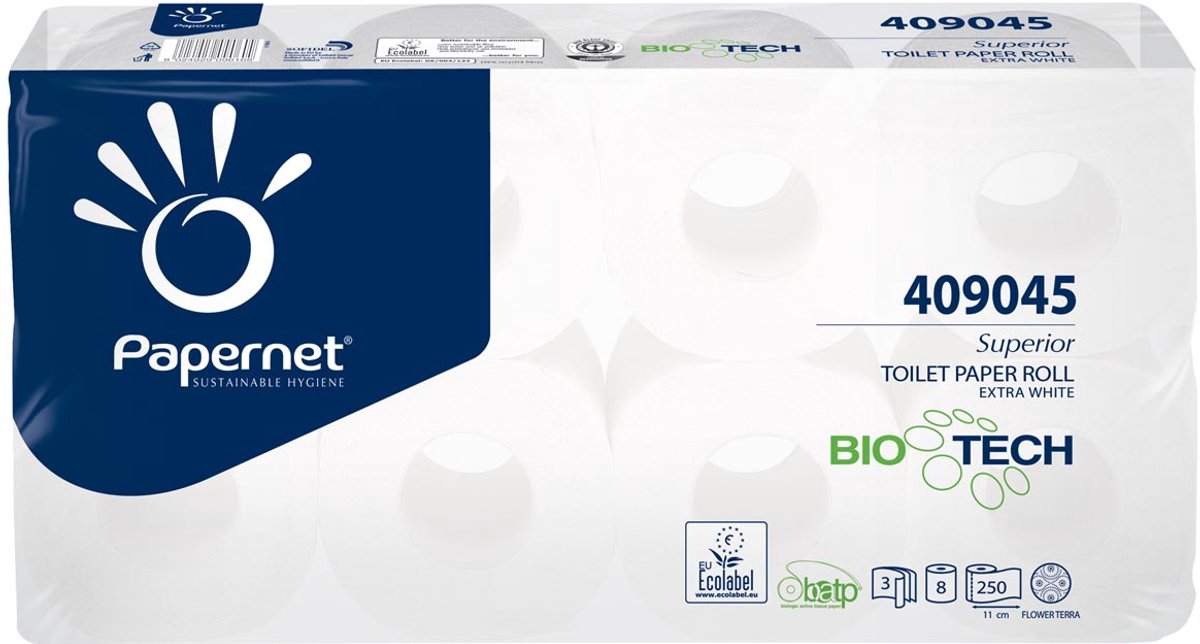 Papernet Toilettenpapier Superior 3-lagig 250 Blatt, Packung mit 8 Rollen