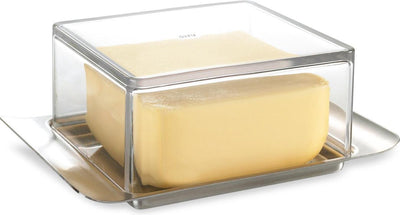 Gefu Brunch-Butterdose 125 g – 14 x 8 cm – Edelstahl-Kunststoff – transparenter Deckel