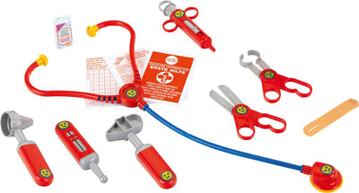 Klein Toys Arztkoffer - abgerundete Ecken - inkl. Spielzeuginstrumente - 24x11x19 cm - rot