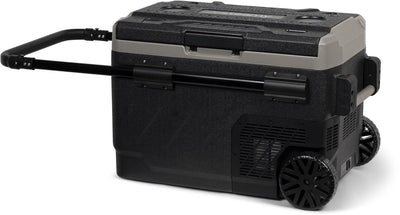 Steamy-e Zweizonen-Roller-Kühlbox mit elektrischem Kompressor auf Rädern – Doppelzone – 40 Liter – 12 V und 230 V – für Auto und Camping – Schwarz