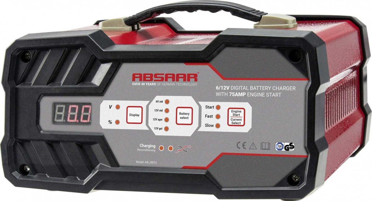 Absaar Batterieladegerät + Starthilfe 6 12 Volt 25-120 Ah 12 Ampere rot