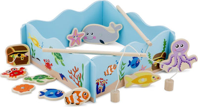 Woet® magnetisches Angelspiel aus Holz – Fange den Fisch mit der Angelrute – Lern-Angelspiel für Kleinkinder – Fische fangen – ab 2 Jahren