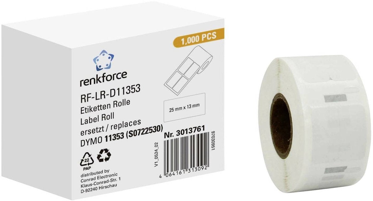Renkforce RF-6027522, weiß, selbstklebendes Druckeretikett, Endlosetikett, Rolle, Papier, Thermodirekt