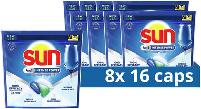 Sun Spülmaschinenkapseln – 4in1 intensive Power – mit Cleanboost-Technologie – 128 Stück (8x16) – Vorteilspack