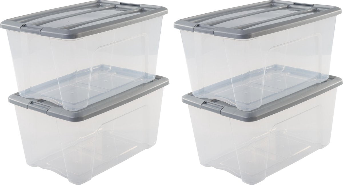 Iris neue Topbox-Aufbewahrungsbox – 45 l – Kunststoff – transparentes Silbergrau – 4er-Set