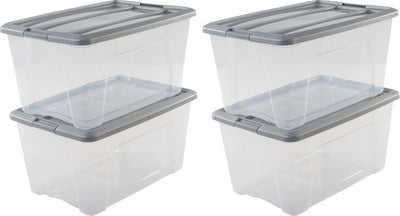 Iris neue Topbox-Aufbewahrungsbox – 45 l – Kunststoff – transparentes Silbergrau – 4er-Set