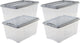 Iris neue Topbox-Aufbewahrungsbox – 45 l – Kunststoff – transparentes Silbergrau – 4er-Set